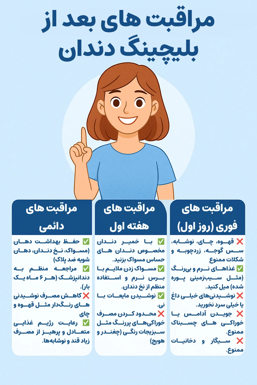 مراقبت های کوتاه مدت بعد از بلیچ کردن دندان